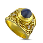 18K Yellow Gold Sapphire Diamond Ring and Earrings Set