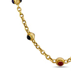 Italian 14K Yellow Gold Multi Gemstone Cabochon Round Necklace