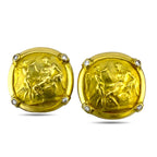 18K Yellow Gold 0.32ct Diamond Athena-Stamped Greek Deity Clip-On Earrings