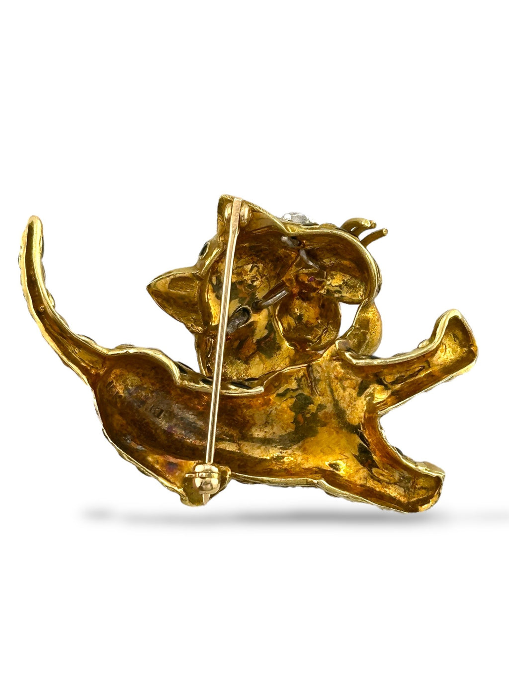 18K Yellow Gold Leopard Brooch with Diamonds, Ruby and Enamel