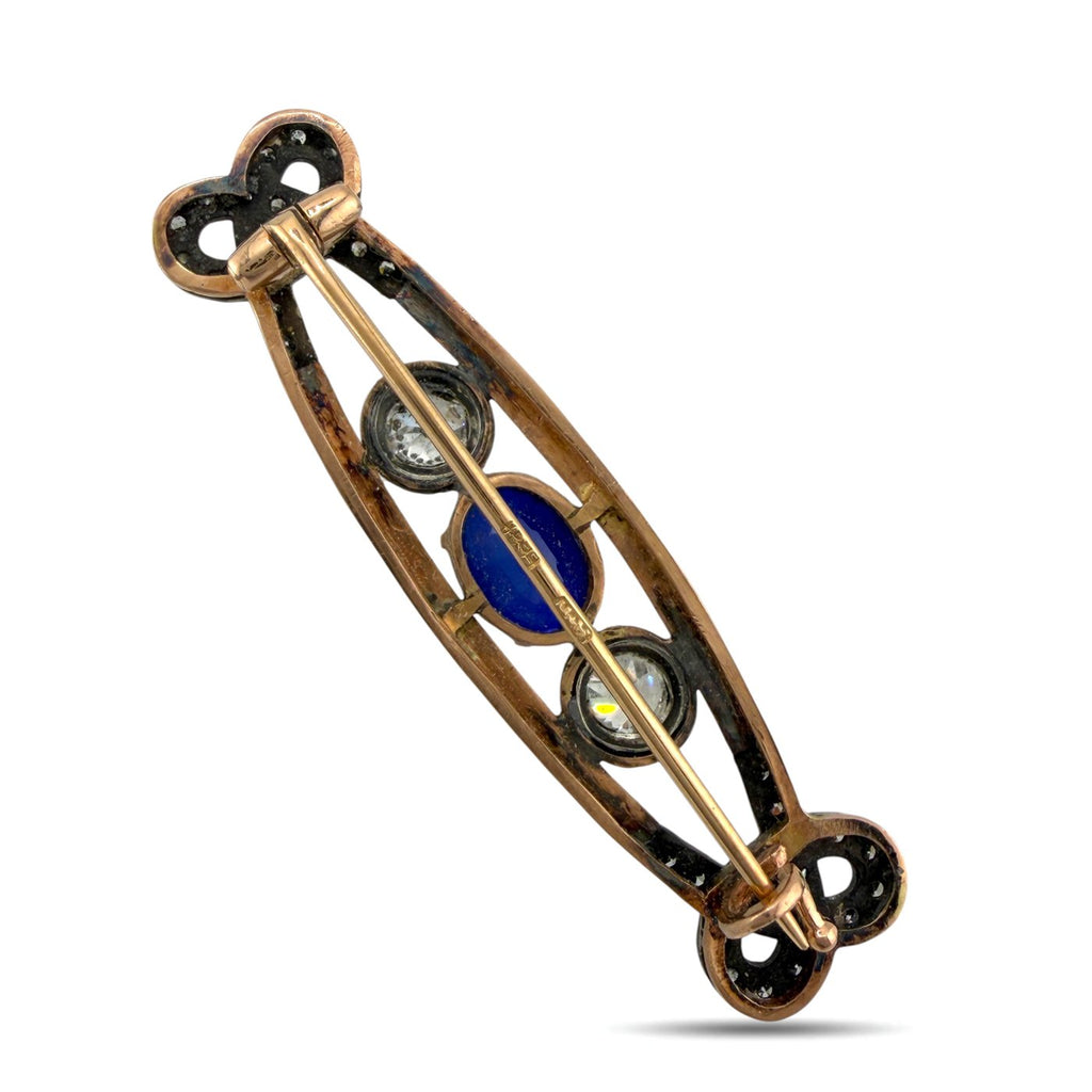 K. Faberge Imperial Russian 56 Yellow Gold 1.55ct Diamond and Enamel Brooch