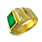 14K Yellow Gold 2.2ct Emerald and 0.6ct Diamond Bold Ring