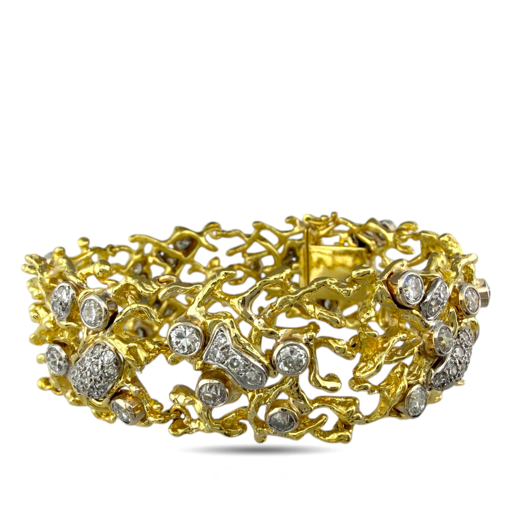 18K Yellow Gold 6.17ct Diamond Tree-Branch Bracelet by E. Pearl