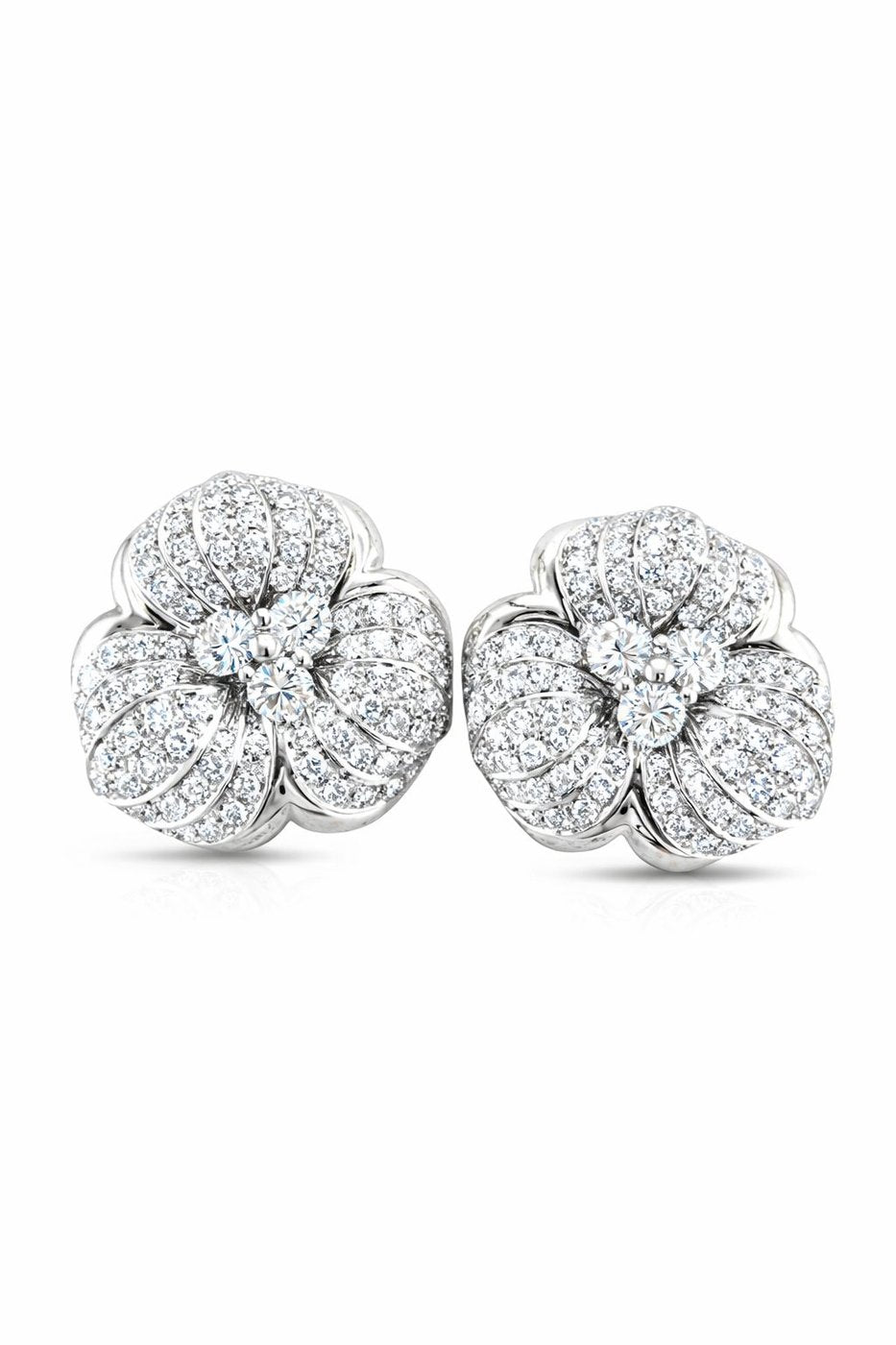 18K White Gold 4.56ct Diamond Floral Petal Earrings