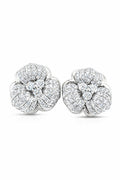 Diamond floral petal stud earrings in 18K white gold, pair front view