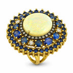 18K Yellow Gold 3.60ct Sapphire 0.91ct Diamond and 5.00ct Opal Cocktail Ring