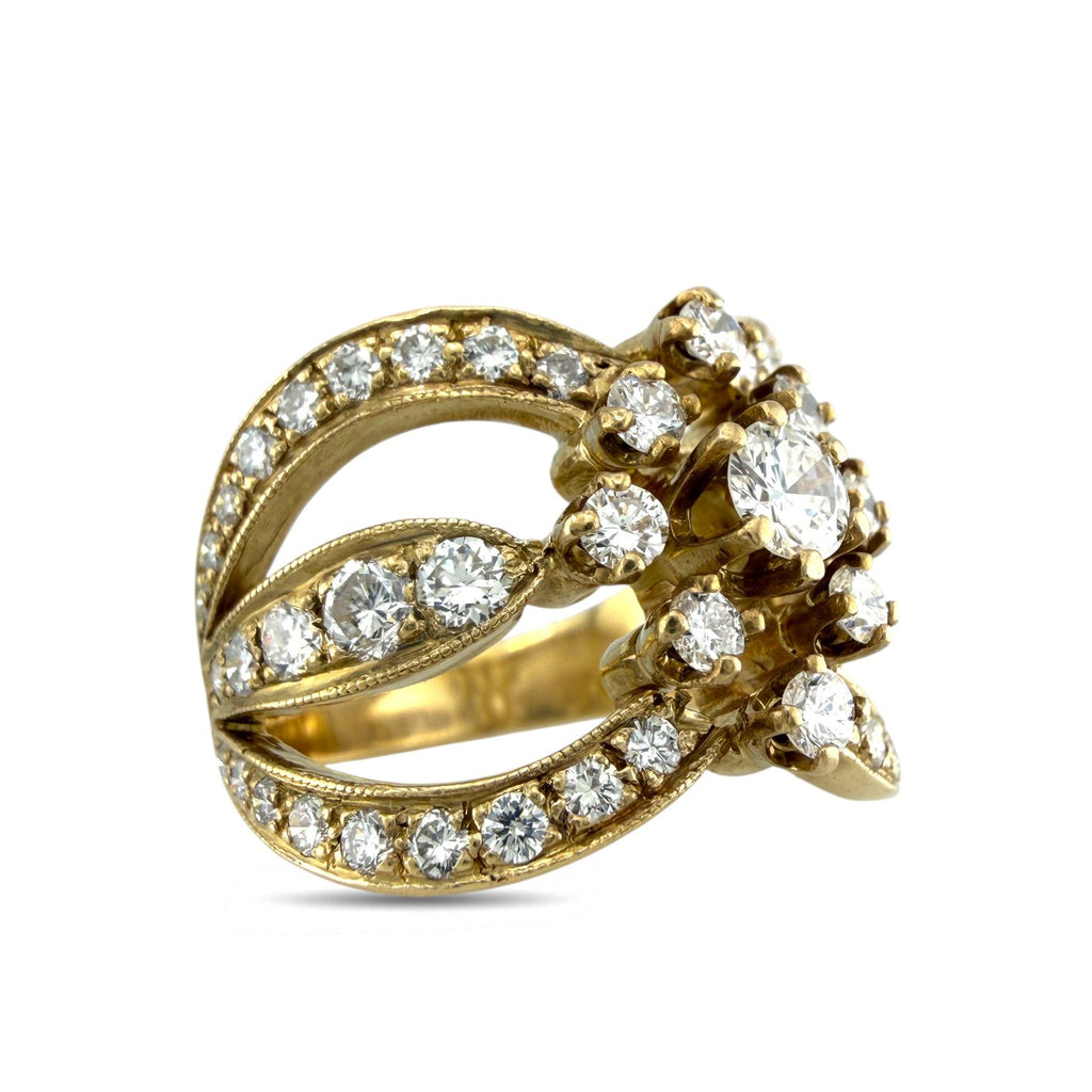 14K Yellow Gold 1.5ct Diamond Cluster Ring