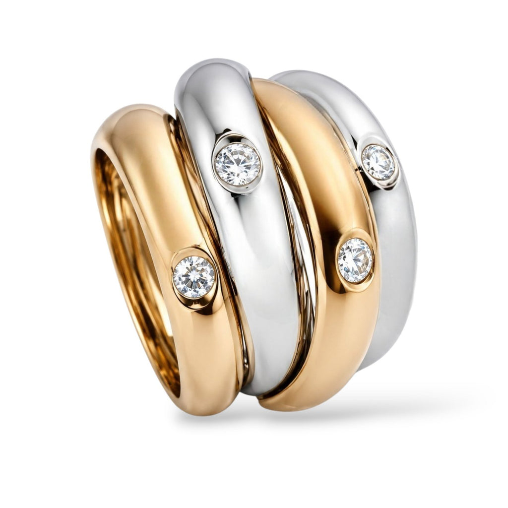 Italian Two Tone 18K  Gold and Diamond Ring