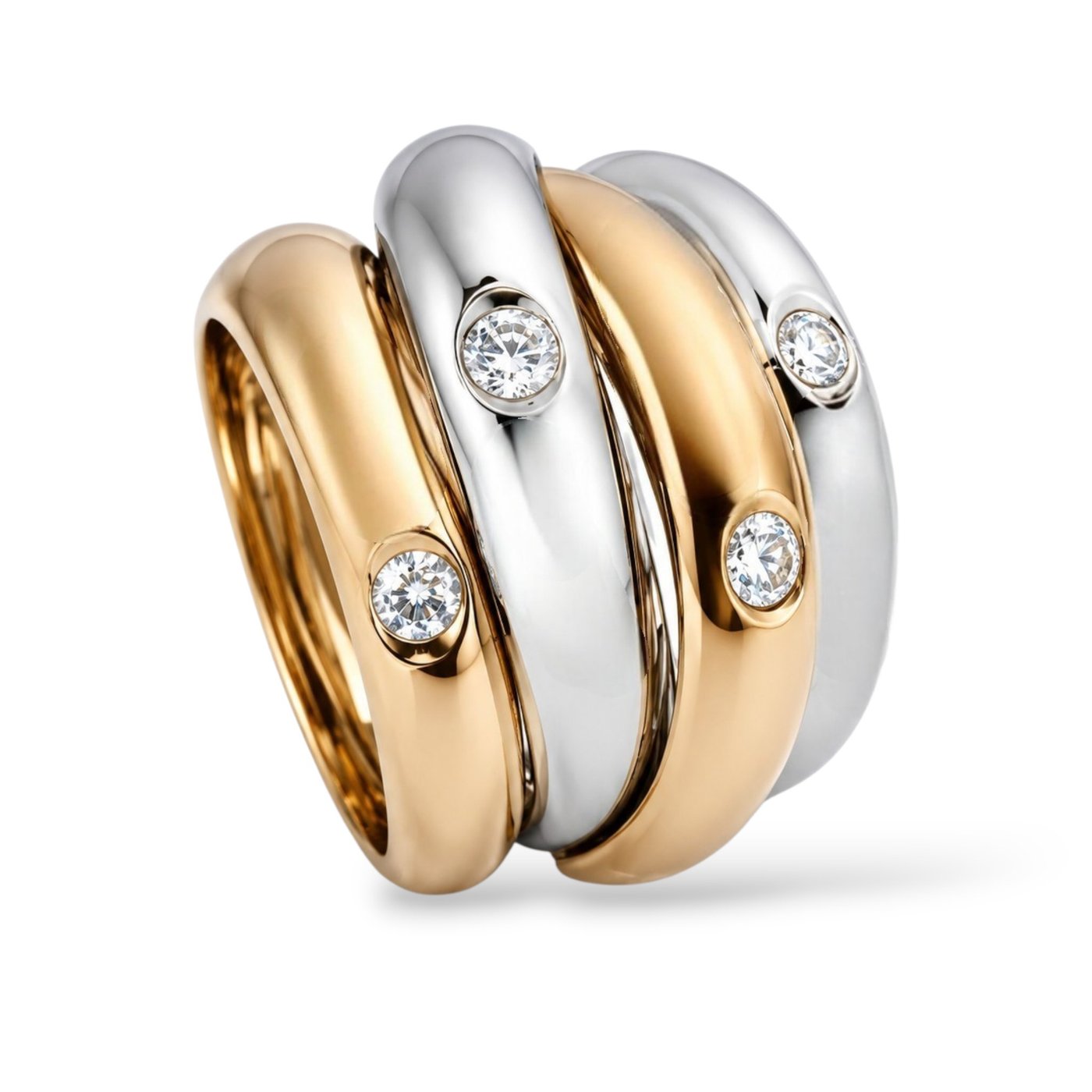 Italian Two Tone 18K  Gold and Diamond Ring