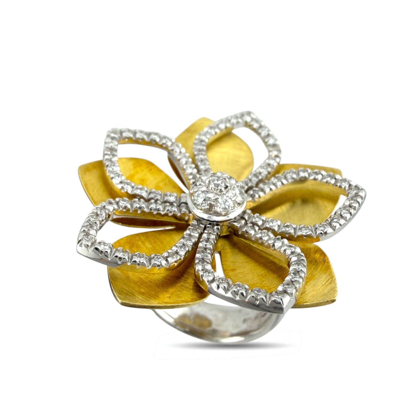 18K White and Yellow Gold Piero Milano Movable Petal Diamond Ring