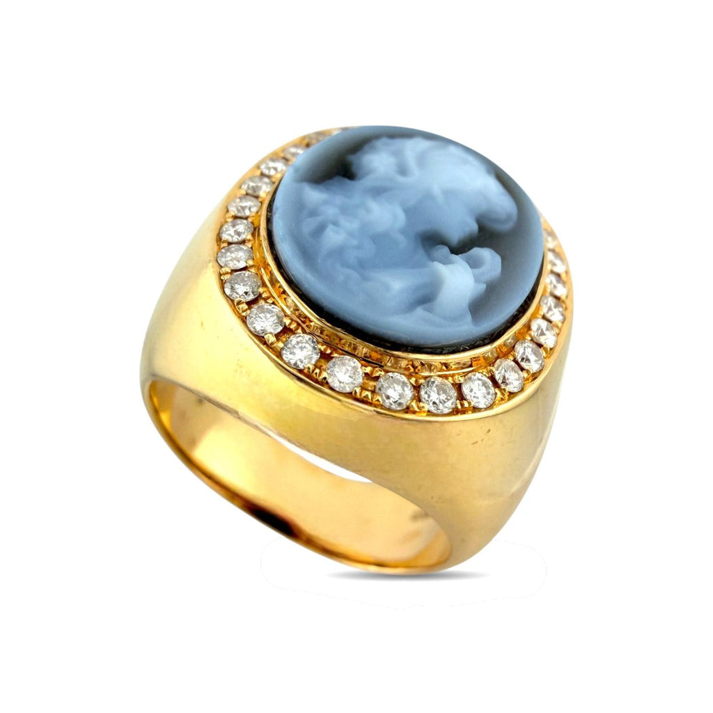 18K Yellow Gold Agate and 0.3ct Diamond Female Figure Ring