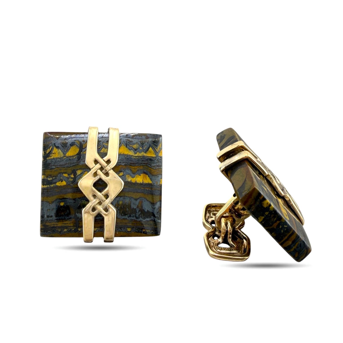 14K Yellow Gold Fossil Stone Cufflinks