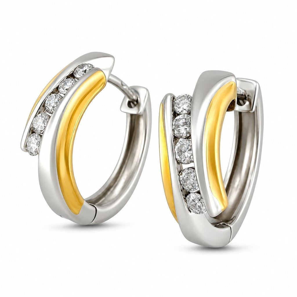 14K Yellow and White Gold 0.30ct Diamond Hoop Earrings