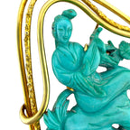 Chinese 14K Yellow Gold Turquoise Carved Asian Woman Pendant