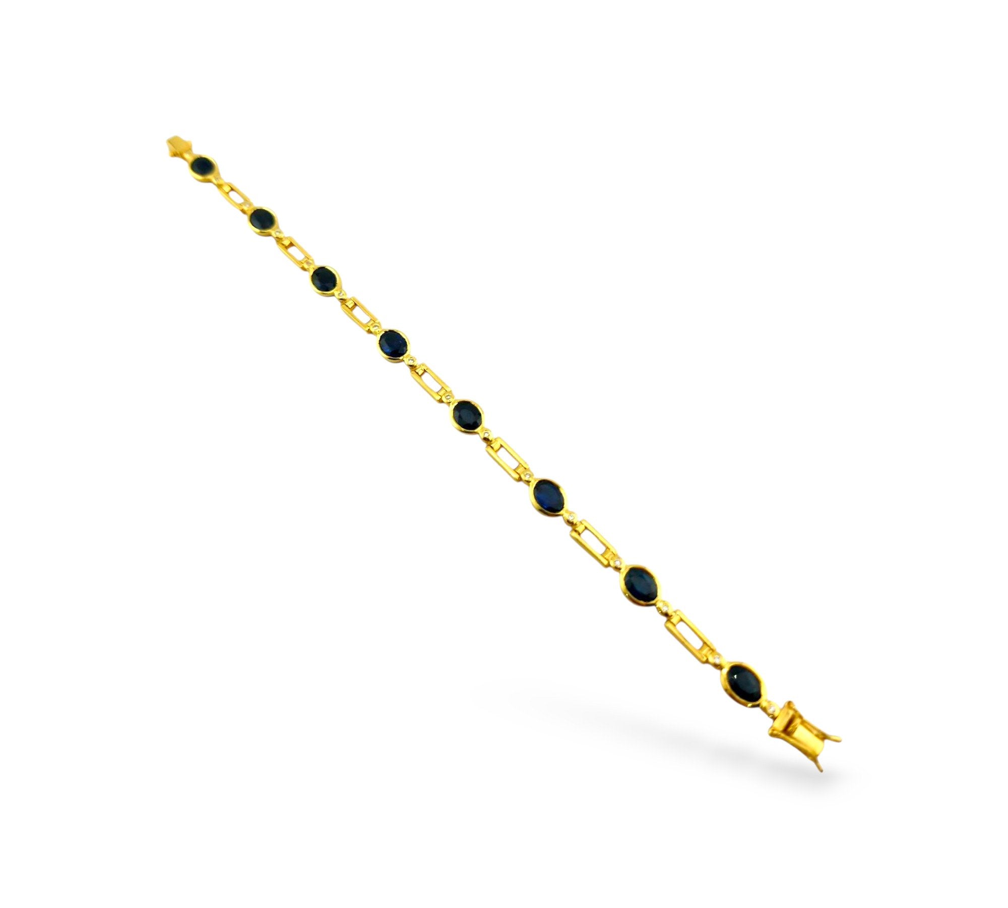 18K Yellow Gold Bracelet with Oval Sapphires and Round Diamonds