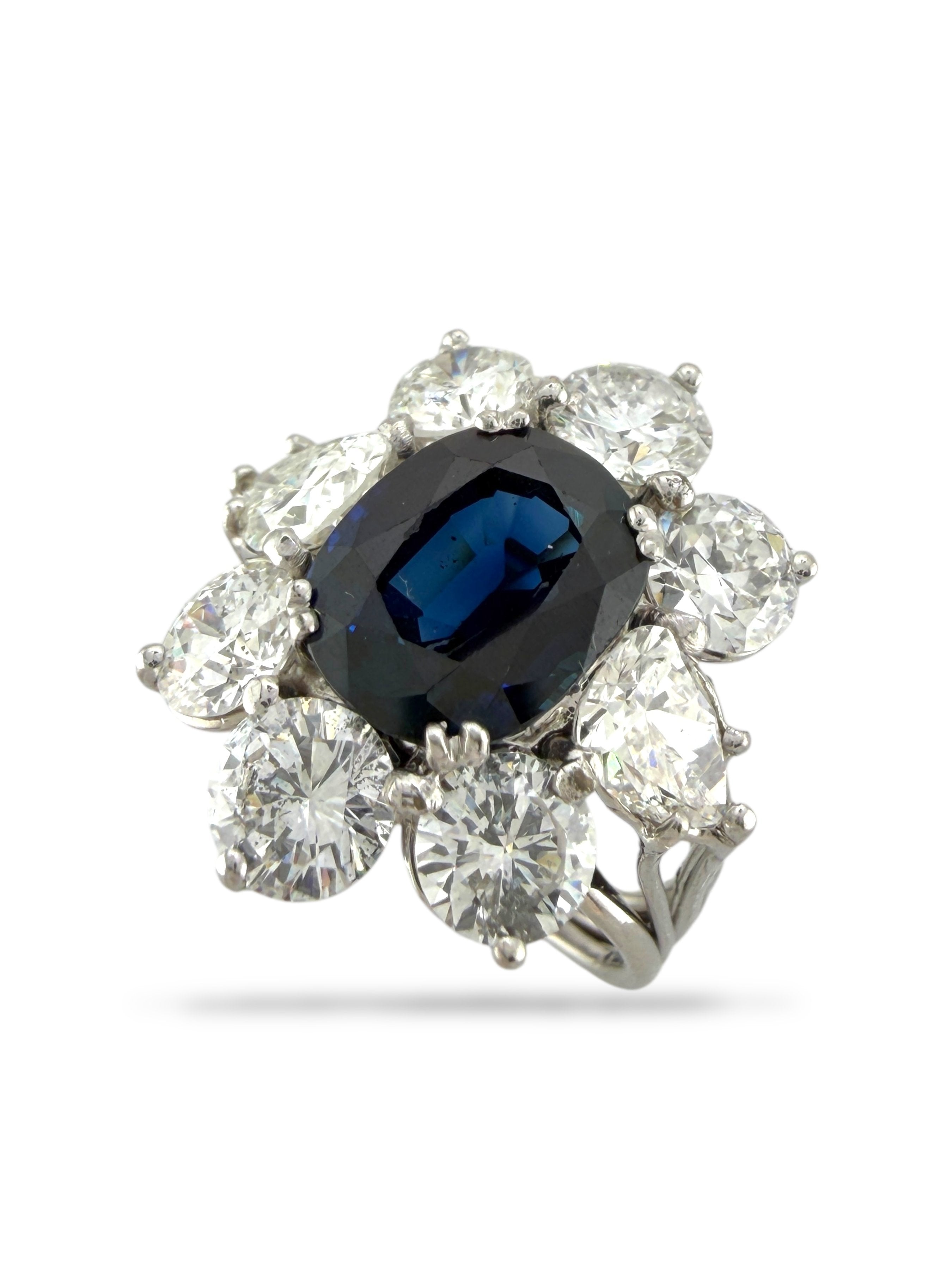 GIA Certified 14K White Gold 3ct Sapphire and 4.7ct Diamond Ring
