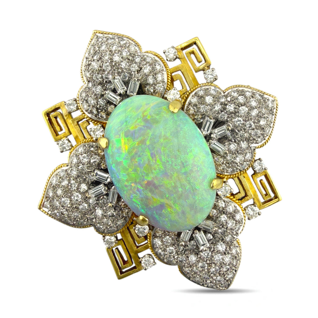 18K Yellow Gold Opal and 2.88ct Diamond Brooch