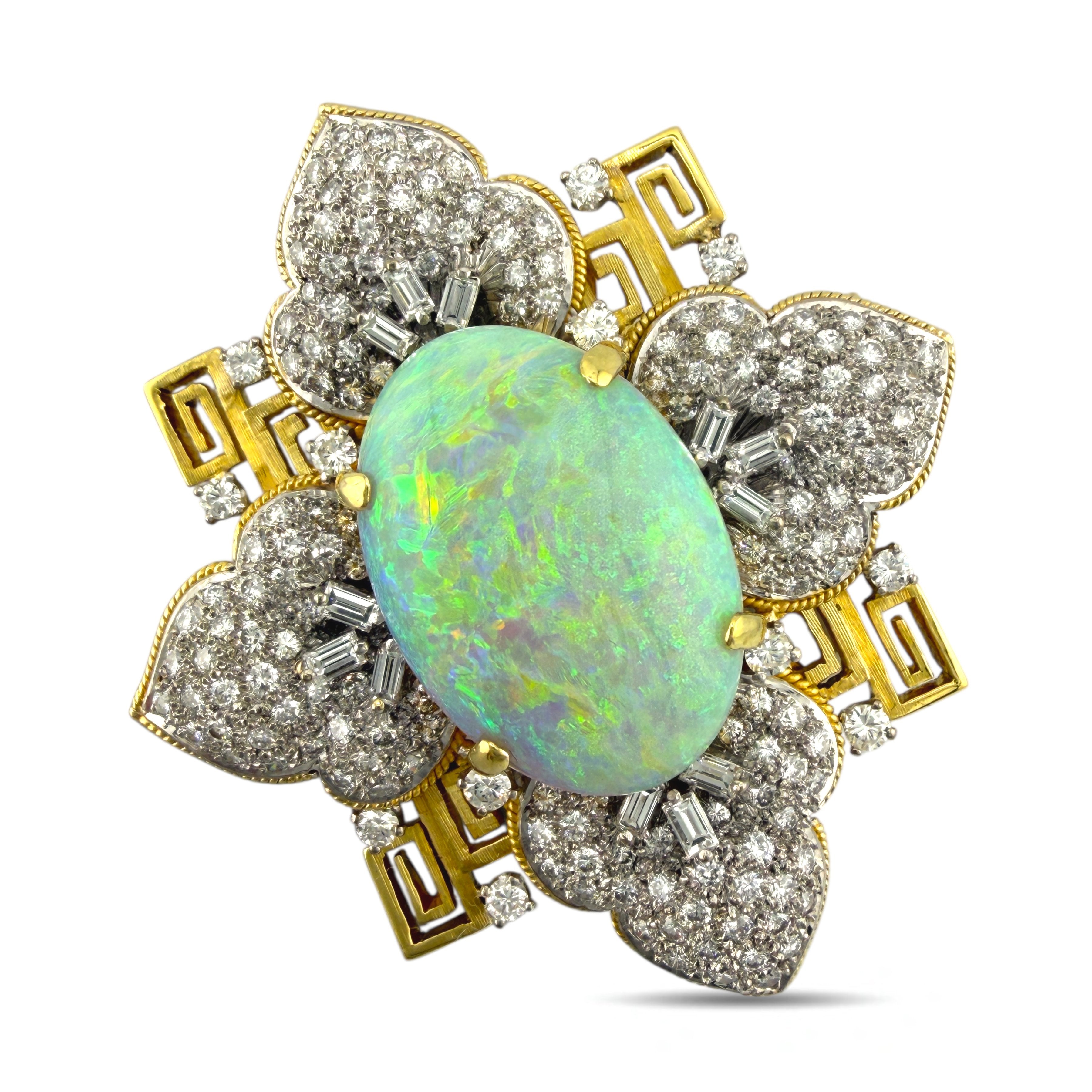Brooch - 18 kt. Yellow gold, Exclusive 18K Yellow Gold Opal and 2.88ct Diamond Brooch -  2.88ct. tw. Diamond (Natural)