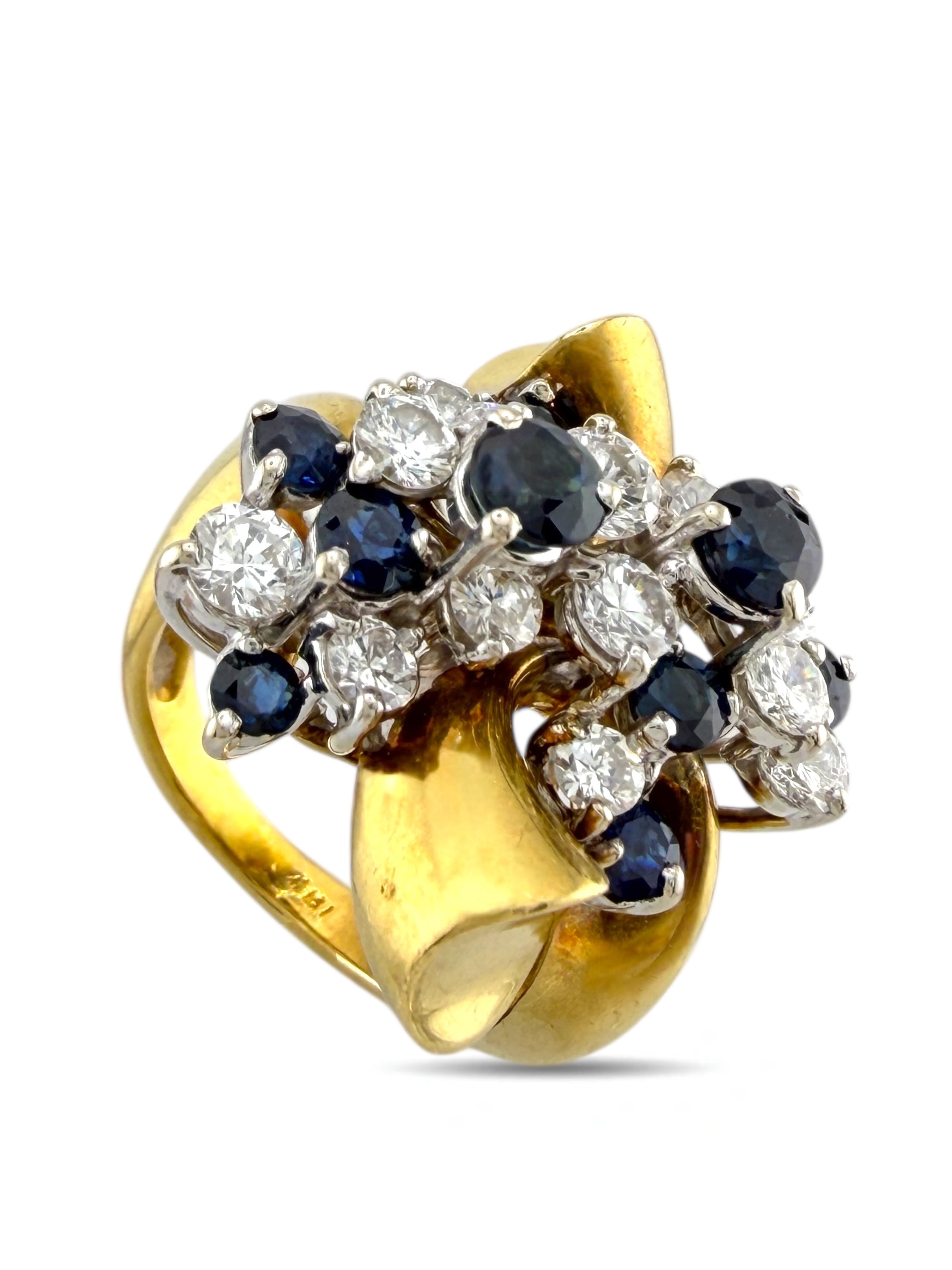 Vintage 14K Yellow Gold 2.56ct Diamond and Sapphire Ring