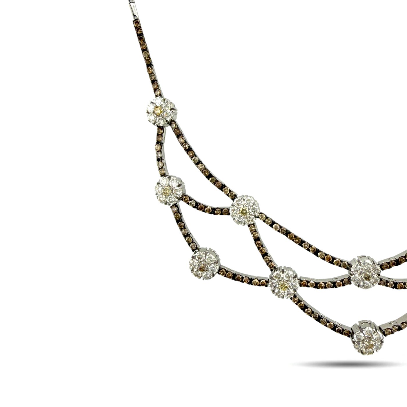 18K White Gold 6.0ct Diamond & Champagne Diamond Flexible Necklace with Certificate