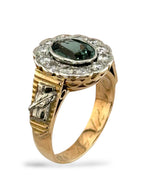 Antique 14K Rose Gold Ring with Diamonds and Green Tourmaline
