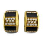 18K Yellow Gold 0.76ct Diamond and Black Enamel Hinged Huggy Earrings