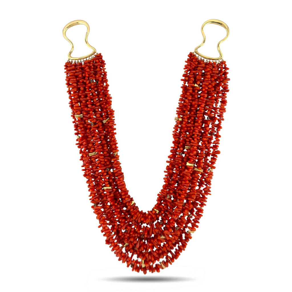Tambetti 14K Yellow Gold Multi Strand Red Coral Bead Necklace