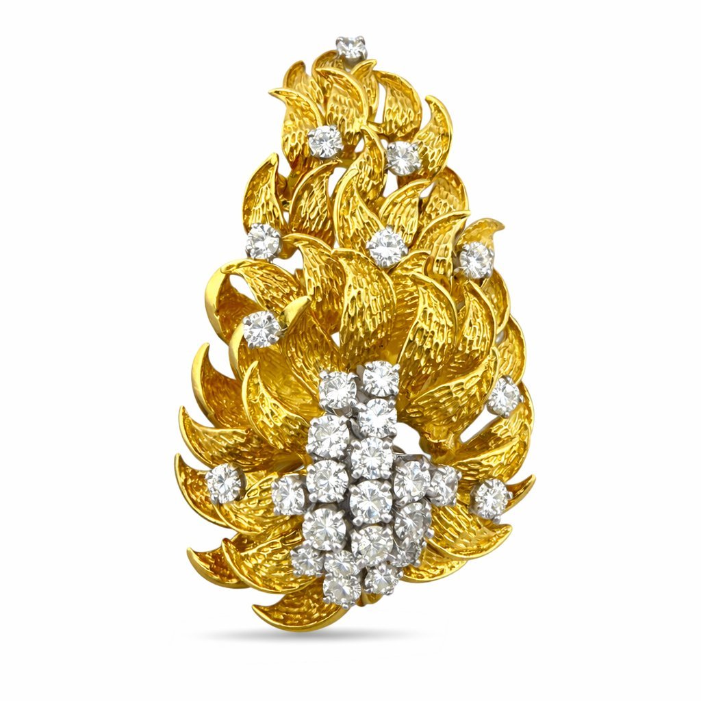 14K Yellow Gold 1.62ct Diamond Sculptural Cluster Brooch
