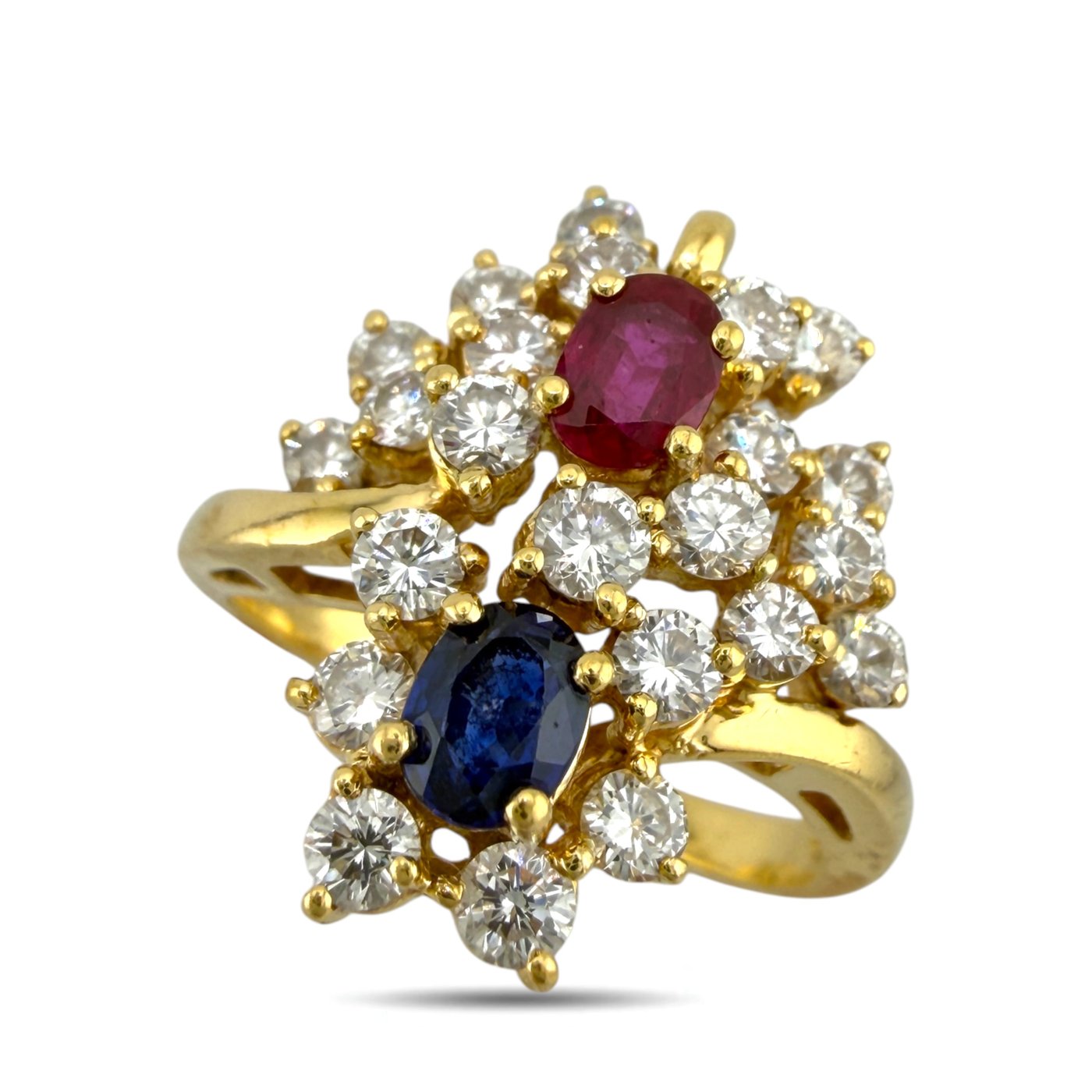 18K Yellow Gold Ruby Sapphire and Diamond Ring