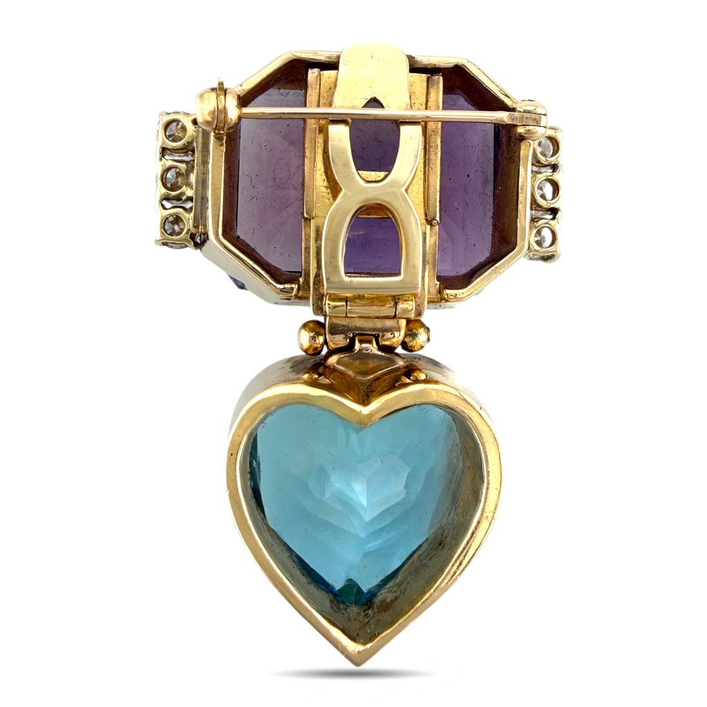 14K Yellow Gold 9.25ct Amethyst, 19.5ct Topaz and 1.5ct Diamond Convertible Brooch