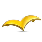 Yellow gold swan silhouette brooch showing curved wings and pin attachment