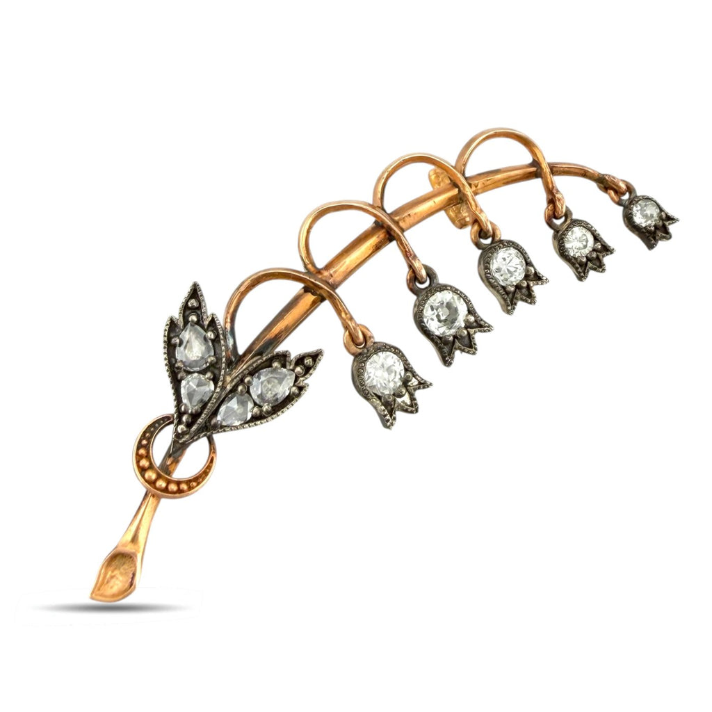 Imperial Russian K. Faberge 56K Rose Gold and Diamond Brooch