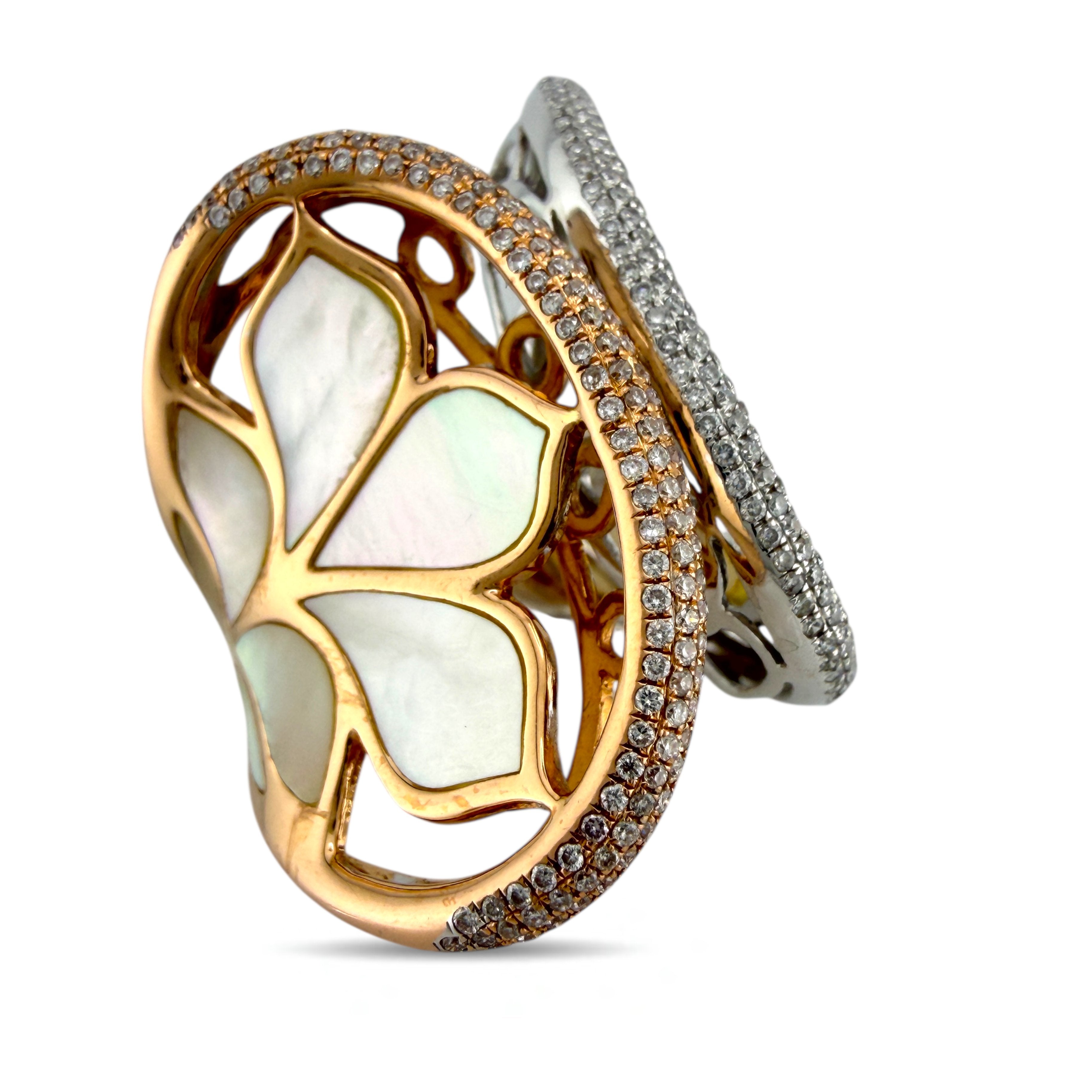 18K Rose and White Gold 0.63ct Diamond and Mother-of-Pearl Ring