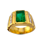 14K Yellow Gold 2.2ct Emerald and 0.6ct Diamond Bold Ring