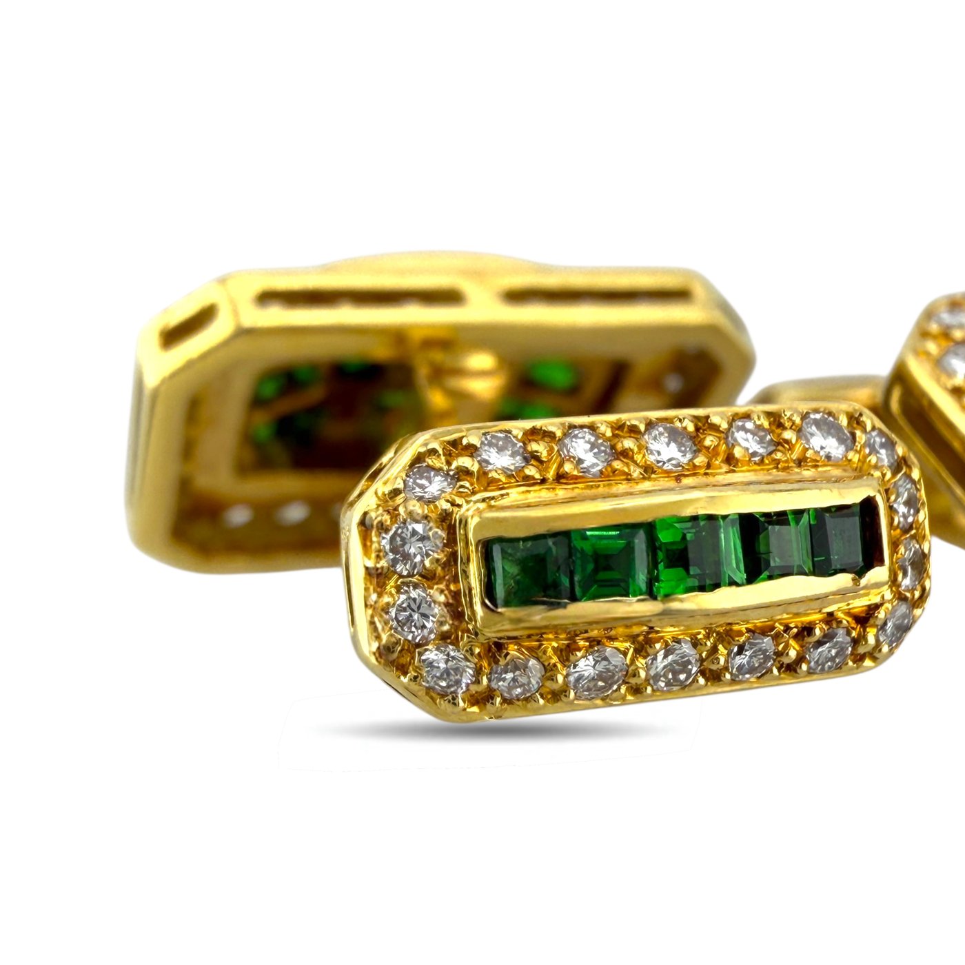 18K Yellow Gold 0.75ct Diamond and Emerald Cufflinks