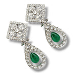 14K White Gold 2.85ct Diamond and Emerald Dangle Earrings