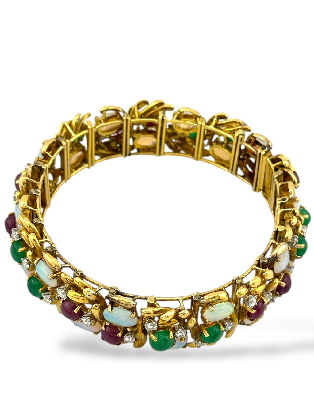 18K Yellow Gold Bracelet 2.3ct Diamonds, Gemstones and Opals