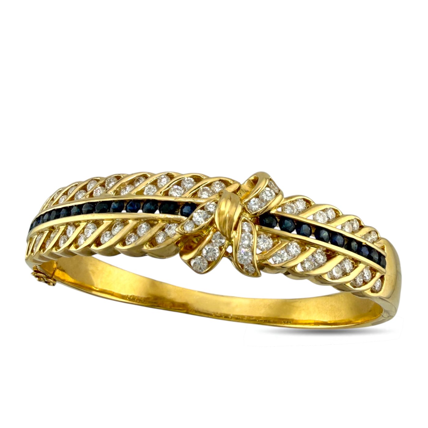 18K Yellow Gold 2.01ct Diamond and 1.00ct Sapphire Bow Bracelet