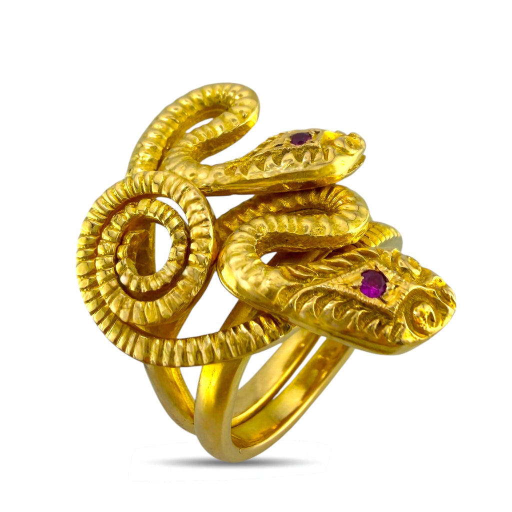 18K Yellow Gold Ruby Serpenti Double Head Ring