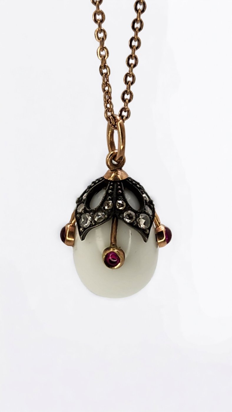 Pendant K. Faberge Imperial Russian 56k (14k) Gold & Diamond Egg Pendant Circa 1890