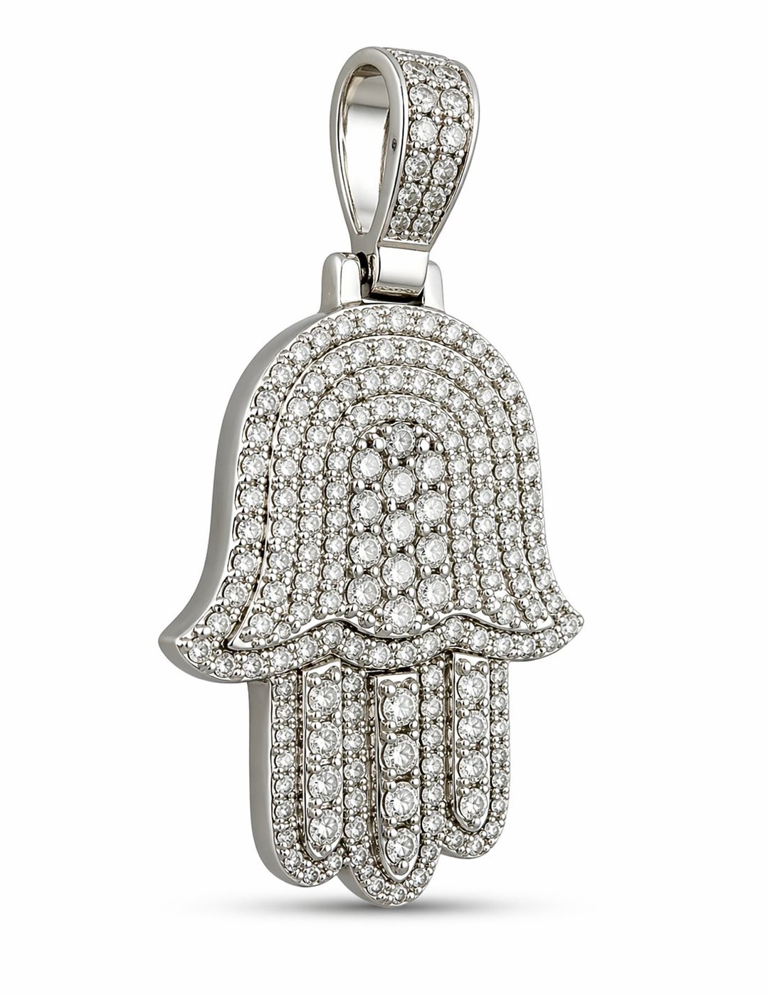 14K White Gold 1.4ct Diamond Hamsa Hand Pendant
