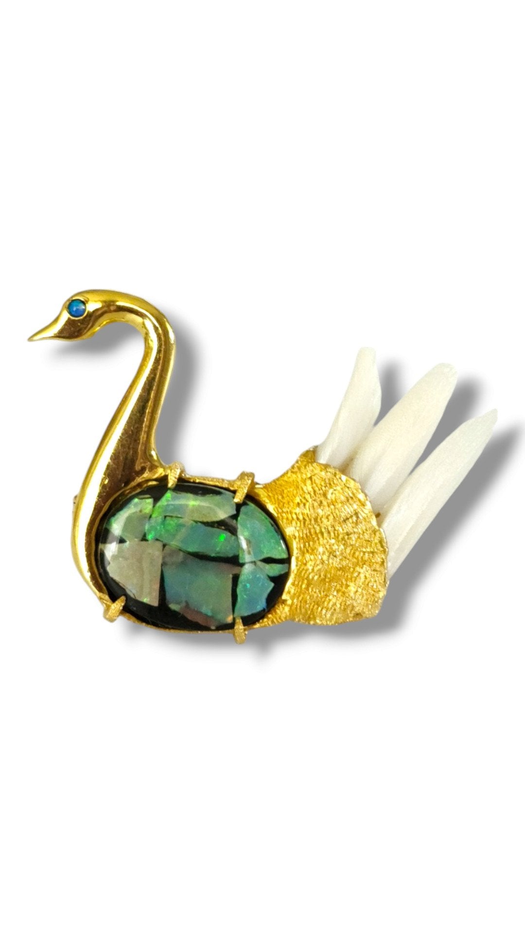 18K Yellow Gold and Mother of Pearl Swan Brooch Pin