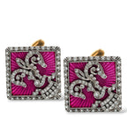 K.Faberge Imperial Russian 56 Yellow Gold Diamond & Pink Enamel Imperial Crown Cufflinks