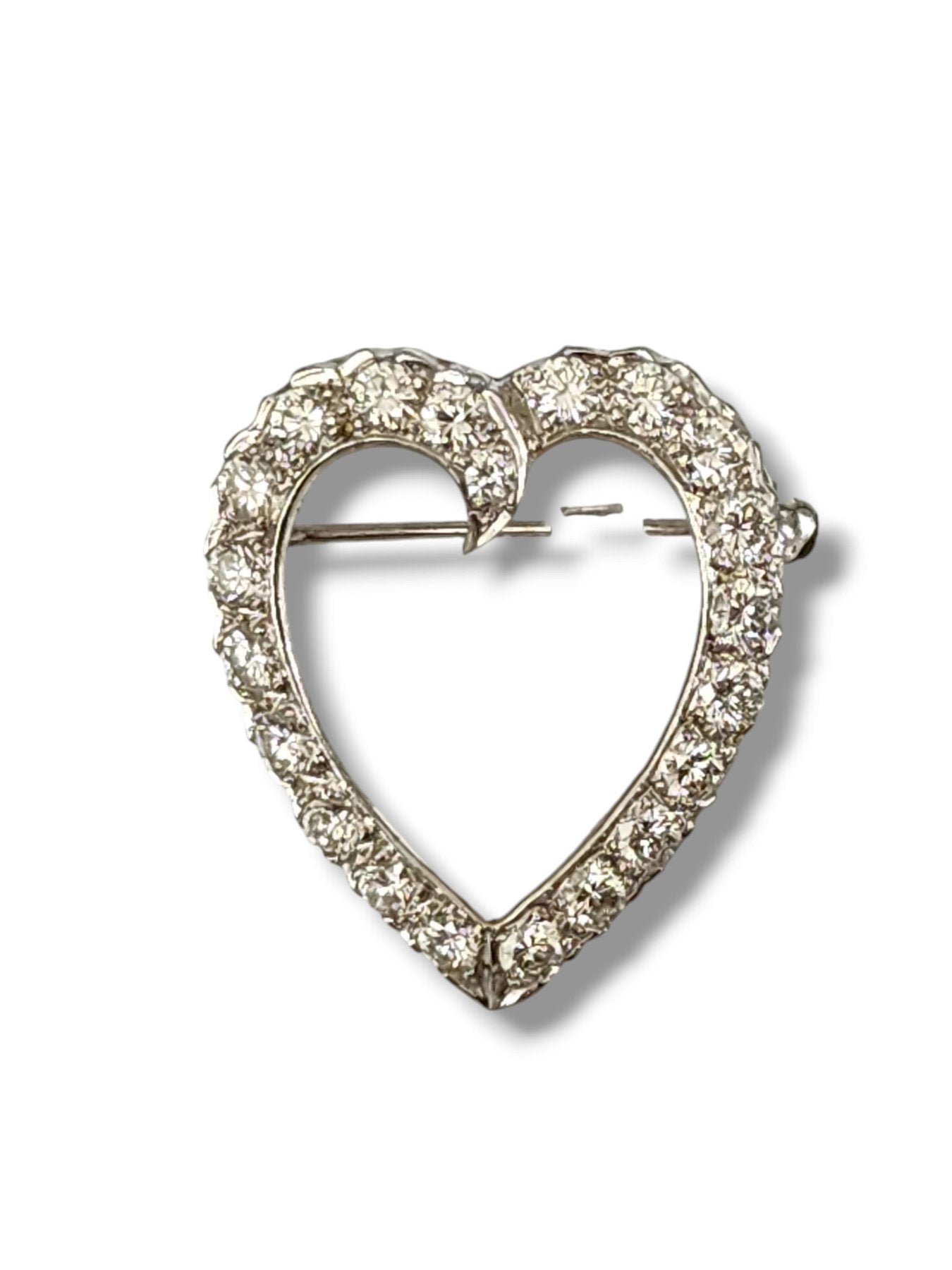 Brooch - 18 kt. White gold, Antique 18K Gold and Diamond Brooch 2.0 Ct - 2.00ct. tw. Diamond (Natural)