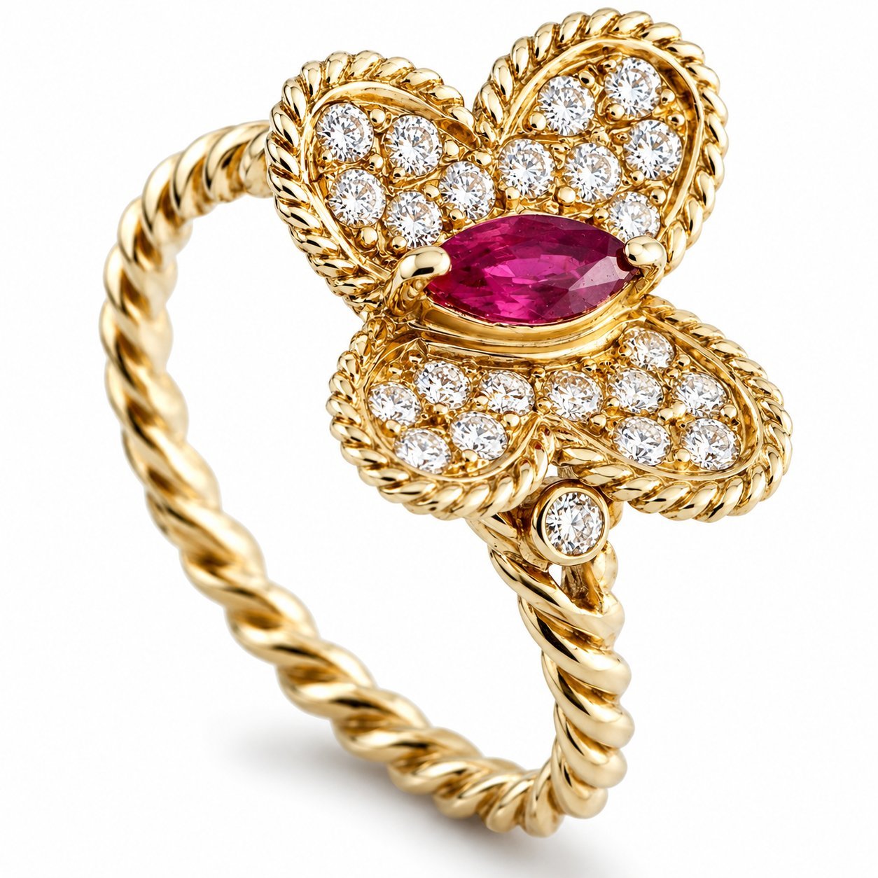 Graff 18K Yellow Gold Diamond and Ruby Butterfly Ring