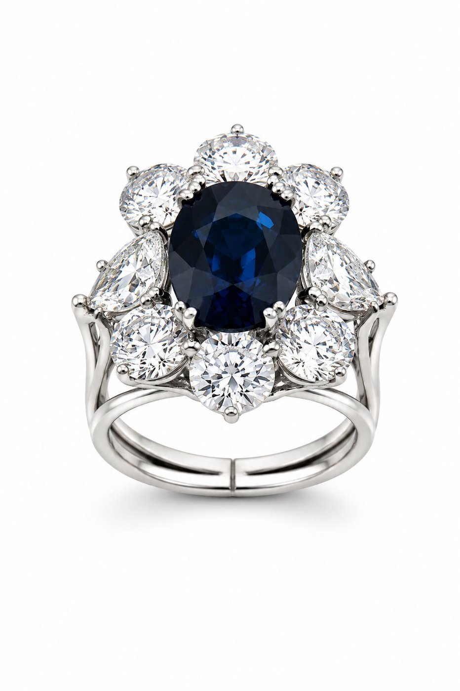 18k Gold 3.0ct  Sapphire and 5.0ct  Diamond Women's Ring