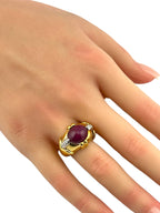 18K Yellow Gold Ring with Large Ruby and Diamonds