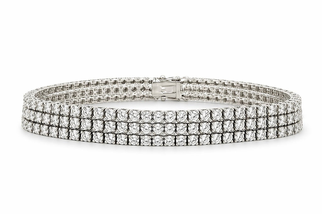 14K White Gold Triple Row 6.53ct Diamond Bracelet