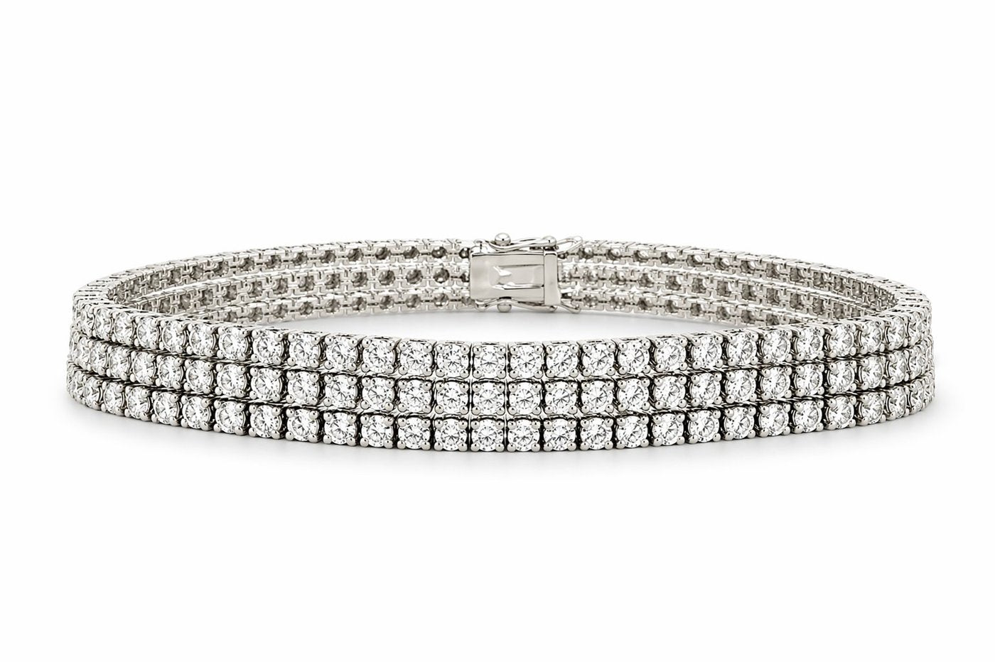14K White Gold Triple Row 6.53ct Diamond Bracelet