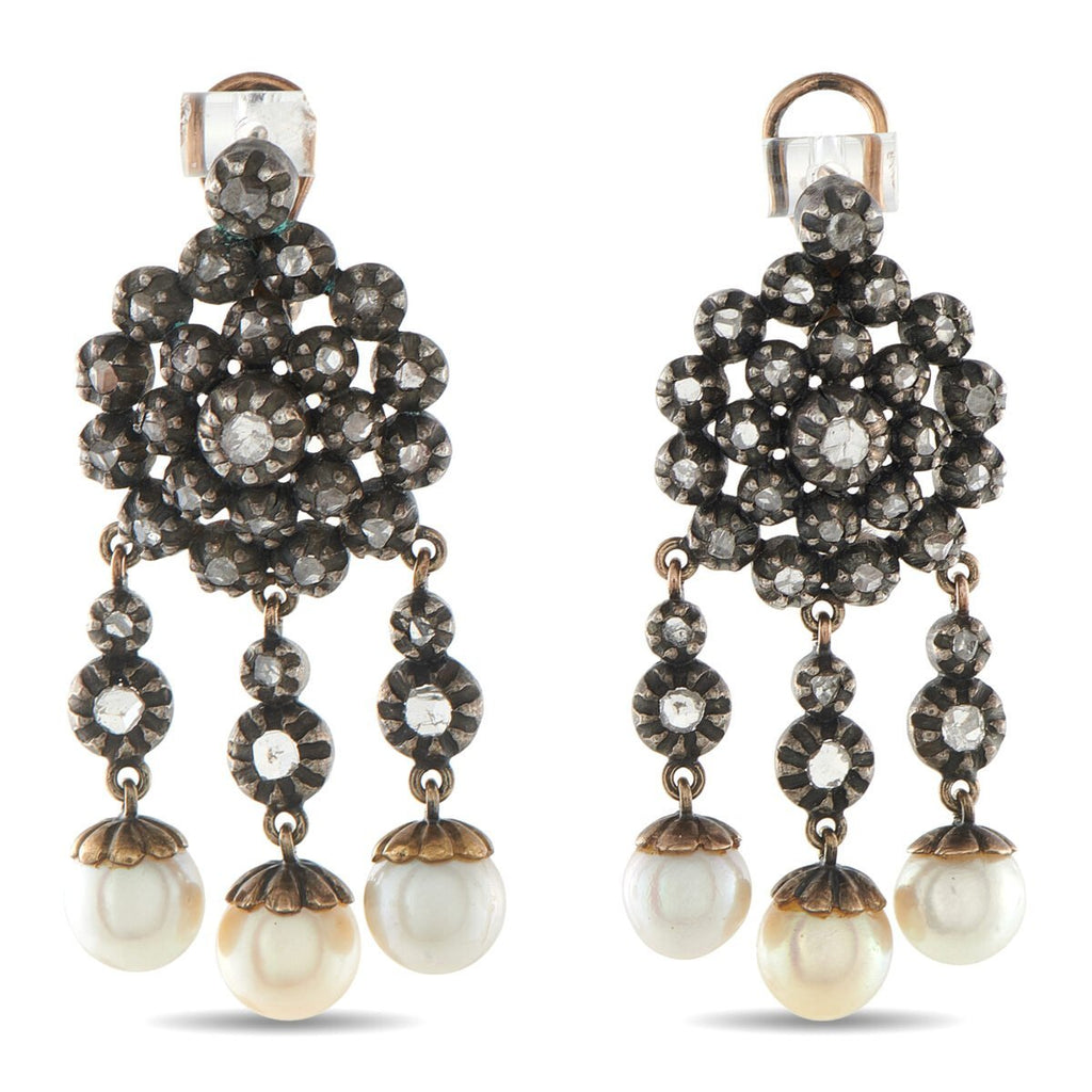 Antique Victorian Rose Gold and 3ct Diamond Earrings